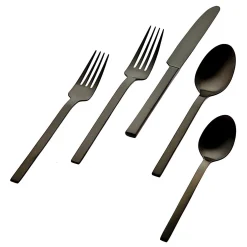 Flatware Sets|Godinger Atlas Matte Black 18/0 Stainless Steel 20 Piece Flatware Set, Service For 4