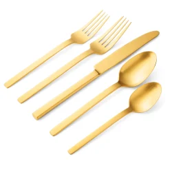 Flatware Sets|Godinger Atlas Matte Gold 18/0 Stainless Steel 20 Piece Flatware Set, Service For 4