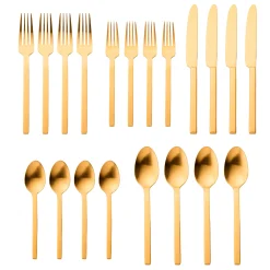 Flatware Sets|Godinger Atlas Matte Gold 18/0 Stainless Steel 20 Piece Flatware Set, Service For 4