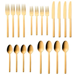 Flatware Sets|Godinger Atlas Mirrored Gold 18/0 Stainless Steel 20 Piece Flatware Set, Service For 4