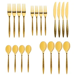 Flatware Sets|Godinger Avellino Mirrored Gold 18/10 Stainless Steel 20 Piece Flatware Set, Service For 4