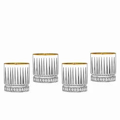 Dof & Highball|Godinger Avenue Gold Rim Double Old Fashion Glass, Set of 4