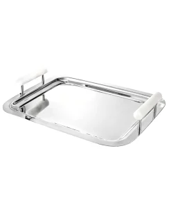 Serving Trays|Godinger Azure Matte White Resin & Stainless Steel Tray