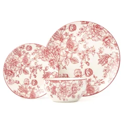 Everyday Dinnerware|Godinger Banbury Crimson Porcelain 12 Piece Dinnerware Set, Service For 4