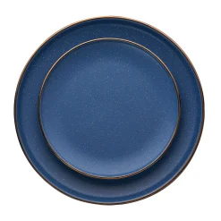 Fine Dinnerware|Godinger Beaumont Blue Stoneware Gold Rim 16 Piece Dinnerware Set, Service for 4