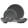 Fine Dinnerware|Godinger Beaumont Grey Gold Rim 16 Piece Dinnerware Set, Service for 4