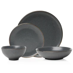 Fine Dinnerware|Godinger Beaumont Grey Gold Rim 16 Piece Dinnerware Set, Service for 4