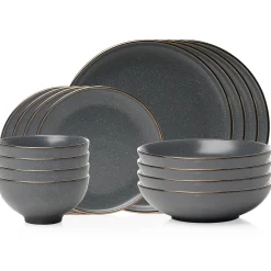 Fine Dinnerware|Godinger Beaumont Grey Gold Rim 16 Piece Dinnerware Set, Service for 4