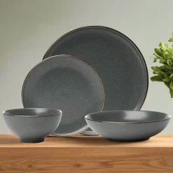Fine Dinnerware|Godinger Beaumont Grey Gold Rim 16 Piece Dinnerware Set, Service for 4