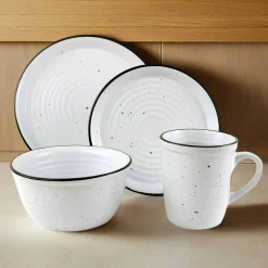 Everyday Dinnerware|Godinger Bistro Black Rim Stoneware 16 Piece Dinnerware Set, Service For 4