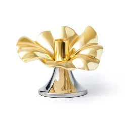 Candles & Candleholders|Godinger Blossom Platinum & Gold Tapered Candle Holder 6"