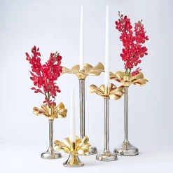 Candles & Candleholders|Godinger Blossom Platinum & Gold Tapered Candle Holder 18.5