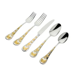 Flatware Sets|Godinger Butterfly Sandblast 24kt Gold Plated 18/10 Stainless Steel 20 Piece Flatware Set, Service For 4