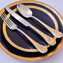 Flatware Sets|Godinger Butterfly Sandblast 24kt Gold Plated 18/10 Stainless Steel 20 Piece Flatware Set, Service For 4