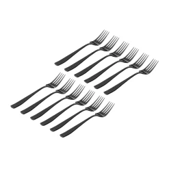 Flatware Sets|Godinger Chisel Matte Black 18/0 Stainless Steel Salad Fork, Set of 12