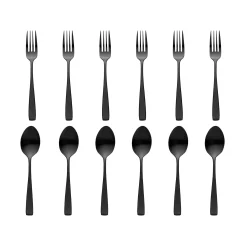 Flatware Sets|Godinger Chisel Matte Black 18/10 Stainless Steel 12 Piece Flatware Set, Service For 6