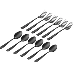Flatware Sets|Godinger Chisel Matte Black 18/10 Stainless Steel 12 Piece Flatware Set, Service For 6