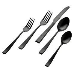 Flatware Sets|Godinger Chisel Mirrored Black 18/0 Stainless Steel 20 Piece Flatware Set, Service For 4