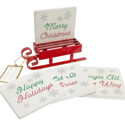Coasters|Godinger Christmas Sleigh Coaster Set