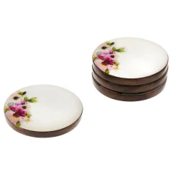 Coasters|Godinger Claro Walnut Pink Floral Coaster Set