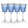 Wine & Champagne|Godinger Cristine Blue Gold Rim Red Wine Glass, Set of 4