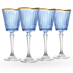 Wine & Champagne|Godinger Cristine Blue Gold Rim White Wine Glass, Set of 4