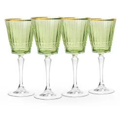 Wine & Champagne|Godinger Cristine Green Gold Rim Red Wine Glass, Set of 4
