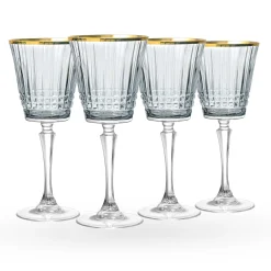 Wine & Champagne|Godinger Cristine Smoke Gold Rim White Wine Glass, Set of 4