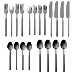 Flatware Sets|Godinger Cubit Matte Black 18/10 Stainless Steel 20 Piece Flatware Set, Service For 4