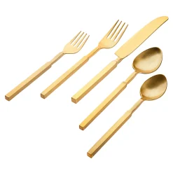 Flatware Sets|Godinger Cubit Matte Gold 18/10 Stainless Steel 20 Piece Flatware Set, Service For 4