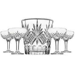 Ice Buckets|Wine & Champagne|Godinger Dublin Crystal 5 Piece Champagne Ice Bucket and Champagne Coupe Set