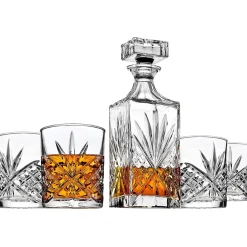 Decanter & Decanter Sets|Dublin Glassware|Godinger Dublin Crystal 5 Piece Decanter Whiskey Set