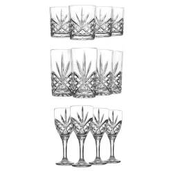 Dof & Highball|Dublin Glassware|Godinger Dublin Crystal 12 Piece Double Old Fashion, Goblet, & Highball Glassware Set