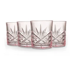Dof & Highball|Dublin Glassware|Godinger Dublin Crystal Blush Double Old Fashion, Set of 4