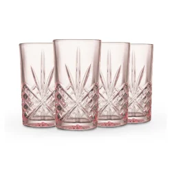Dof & Highball|Dublin Glassware|Godinger Dublin Crystal Blush Highball, Set of 4