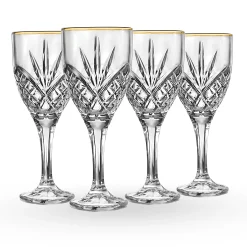 Wine & Champagne|Dublin Glassware|Godinger Dublin Crystal Gold Rim Goblet, Set of 4