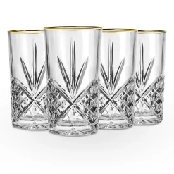 Dof & Highball|Dublin Glassware|Godinger Dublin Crystal Gold Rim Highball, Set of 4