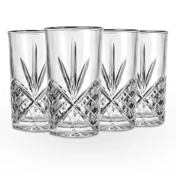 Dof & Highball|Dublin Glassware|Godinger Dublin Crystal Platinum Rim Highball, Set of 4