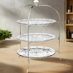 Specialty Serving|Dublin Kitchen|Godinger Dublin Crystal Round Three Tier Serving Stand