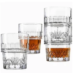 Dof & Highball|Dublin Glassware|Godinger Dublin Crystal Stackable Double Old Fashion Glass, Set of 4
