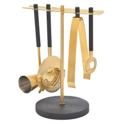 Barware Sets|Barware Tools|Godinger Encalmo 5 Piece Textured Black & Gold Bar Tool Set