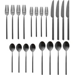 Flatware Sets|Godinger Esagono Matte Black 18/10 Stainless Steel 20 Piece Flatware Set, Service For 4