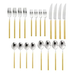 Flatware Sets|Godinger Esagono Matte Gold 18/10 Stainless Steel 20 Piece Flatware Set, Service For 4
