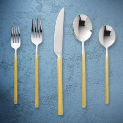 Flatware Sets|Godinger Esagono Matte Gold 18/10 Stainless Steel 20 Piece Flatware Set, Service For 4