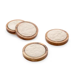 Coasters|Godinger Floral Porcelain & Wood Coaster Set