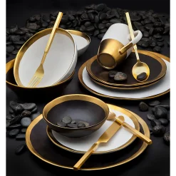 Fine Dinnerware|Godinger Golden Onyx 4 Piece Dinner Set, Service For 1