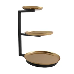 Specialty Serving|Godinger Guilded Black & Gold 3 Tiered Cake Stand