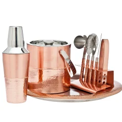 Barware Sets|Godinger Hammered Copper 9 Piece Bar Tool Set