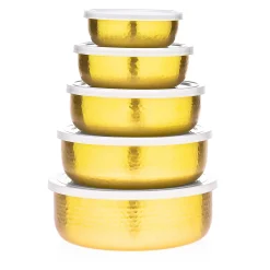 Kitchen Storage|Godinger Hammered Gold 5 Piece Storage Bowl Set
