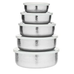 Kitchen Storage|Godinger Hammered Stainless 5 Piece Storage Bowl Set